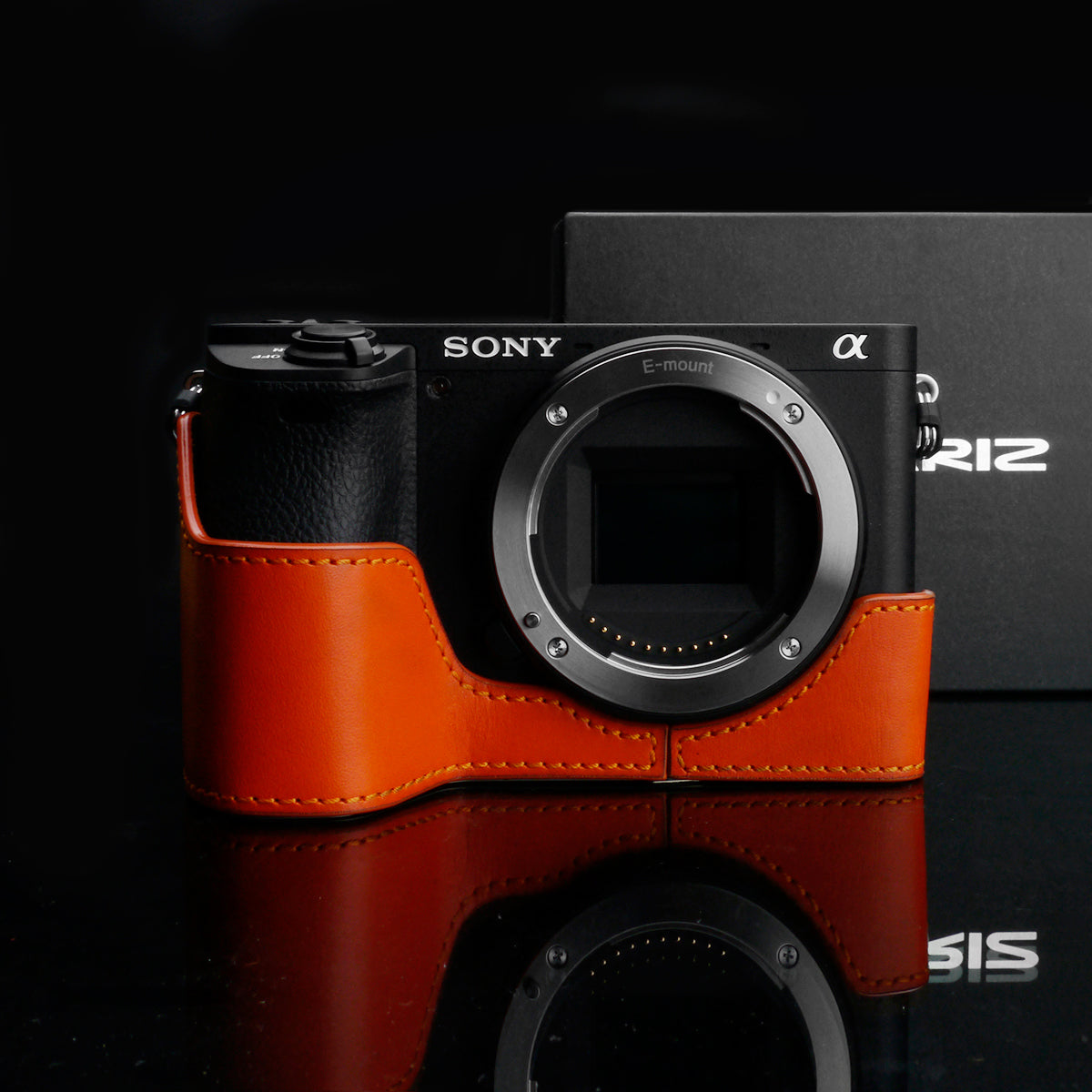 Gariz XS-CHA6500OR Genuine Leather Camera Half Case Orange for Sony A6500