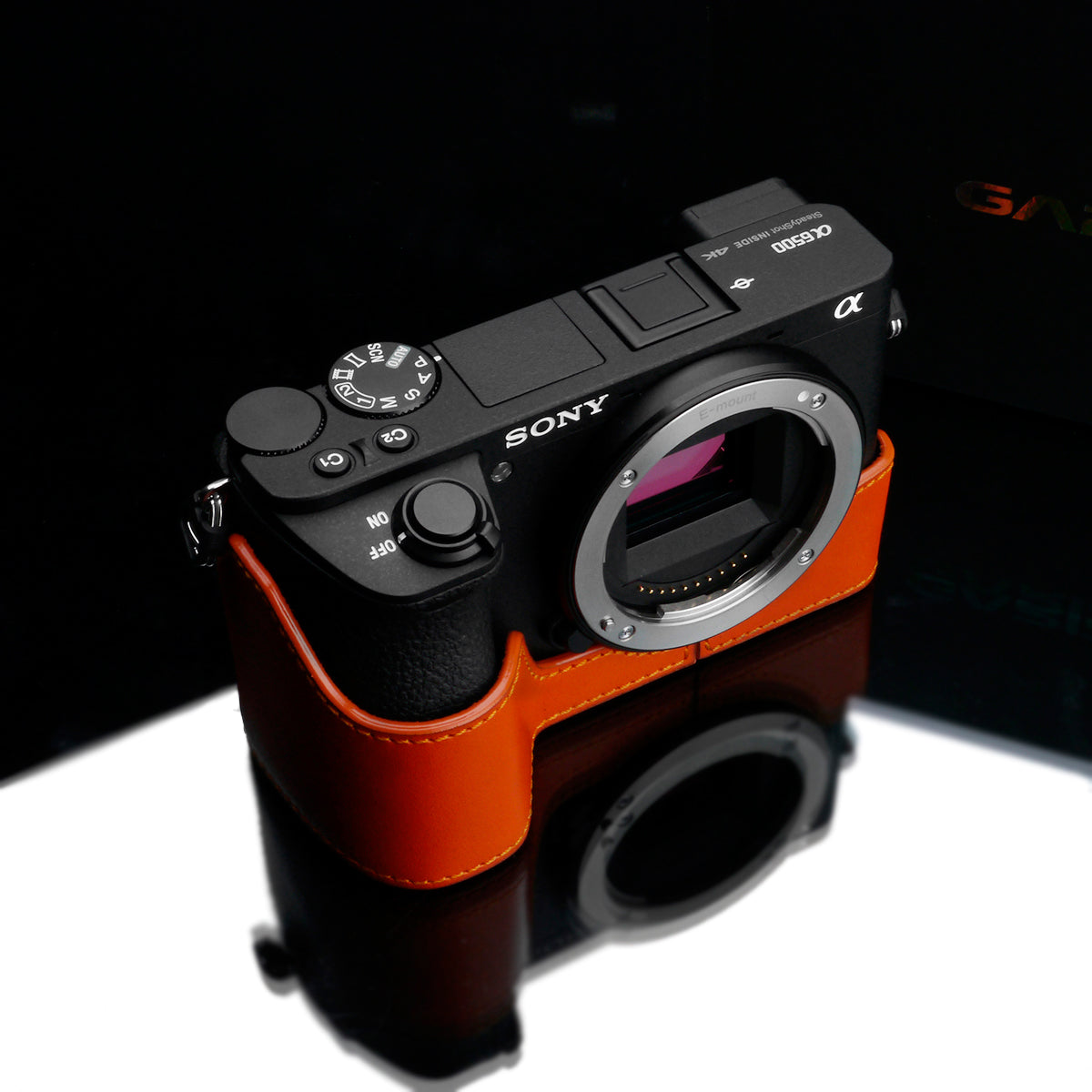 Gariz XS-CHA6500OR Genuine Leather Camera Half Case Orange for Sony A6500