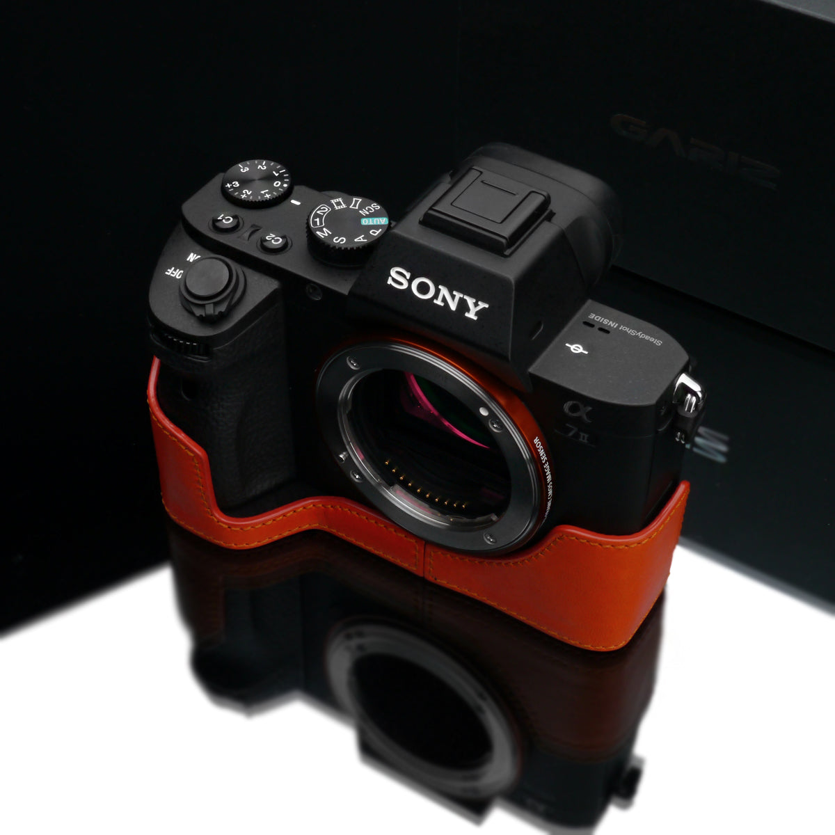 Gariz Orange Leather Camera Half Case XS-CHA7IIOR for Sony Alpha A7II A7RII Mark 2