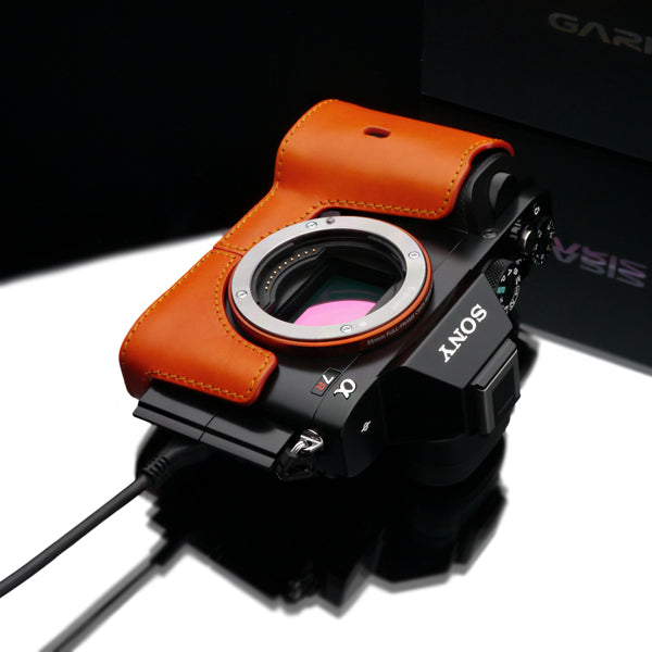 Gariz Orange Leather Camera Half Case XS-CHA7OR for Sony Alpha A7 A7R A7S