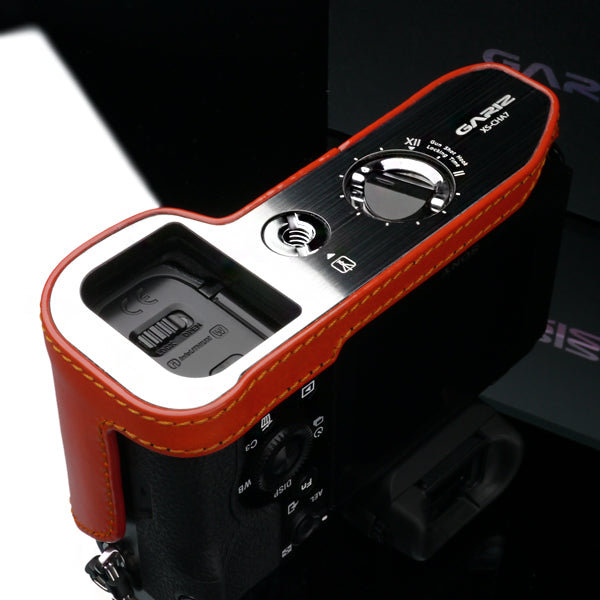 Gariz Orange Leather Camera Half Case XS-CHA7OR for Sony Alpha A7 A7R A7S