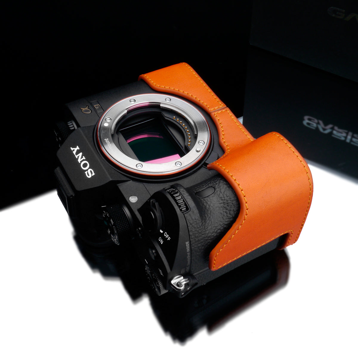 Gariz Orange Leather Camera Half Case XS-CHA9OR for Sony Alpha A7III A7RIII A9 ILCE-9