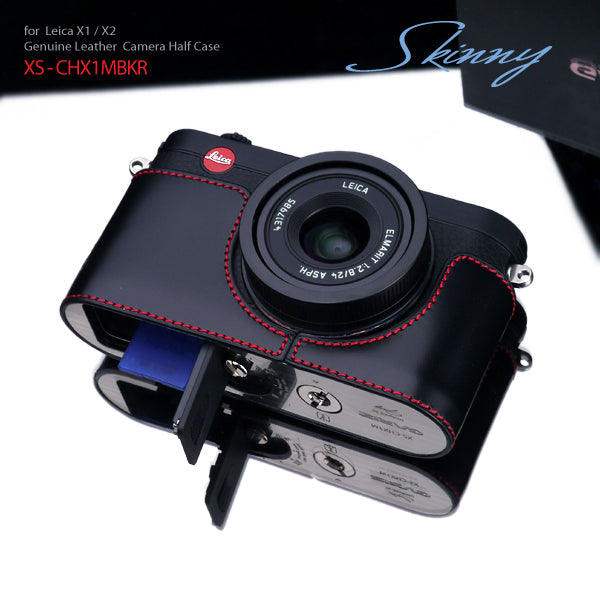 Gariz XS-CHX1MBKR Black Red Leather Half Case for Leica X1 X2