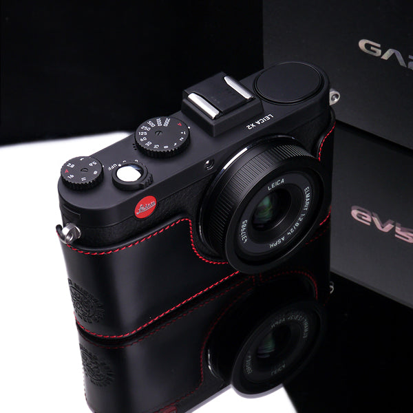 Gariz XS-CHX1MBKR Black Red Leather Half Case for Leica X1 X2