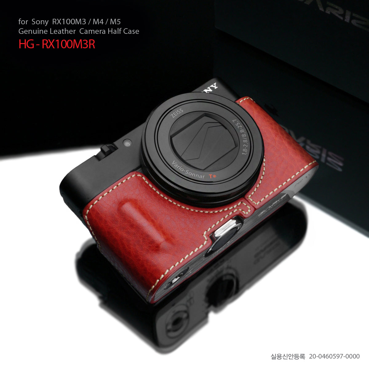 Gariz Sony RX100 MK3 / MK4 Red Leather Camera Half Case HG-RX100M3R (Grip Version)