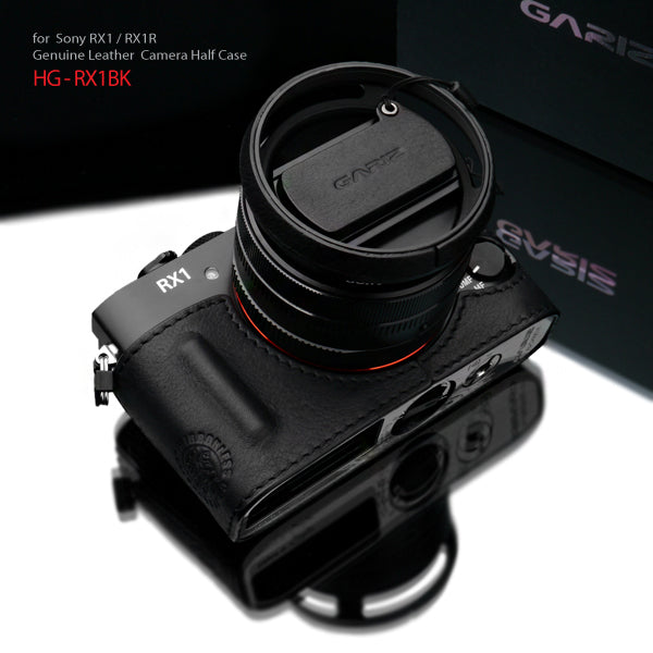 Gariz HG-RX1BK Black Leather Camera Half Case for Sony RX1 RX1R with Hand Grip + Cap Fix