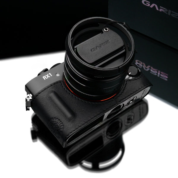 Gariz HG-RX1BK Black Leather Camera Half Case for Sony RX1 RX1R with Hand Grip + Cap Fix