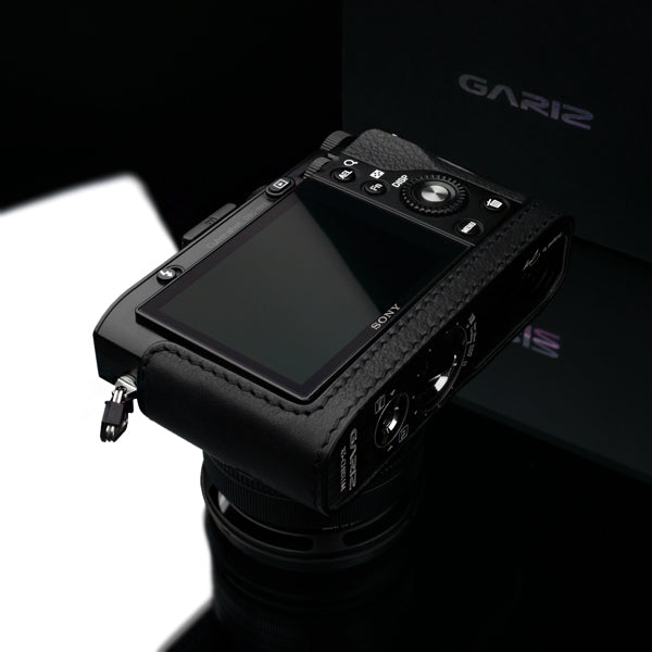 Gariz HG-RX1BK Black Leather Camera Half Case for Sony RX1 RX1R with Hand Grip + Cap Fix