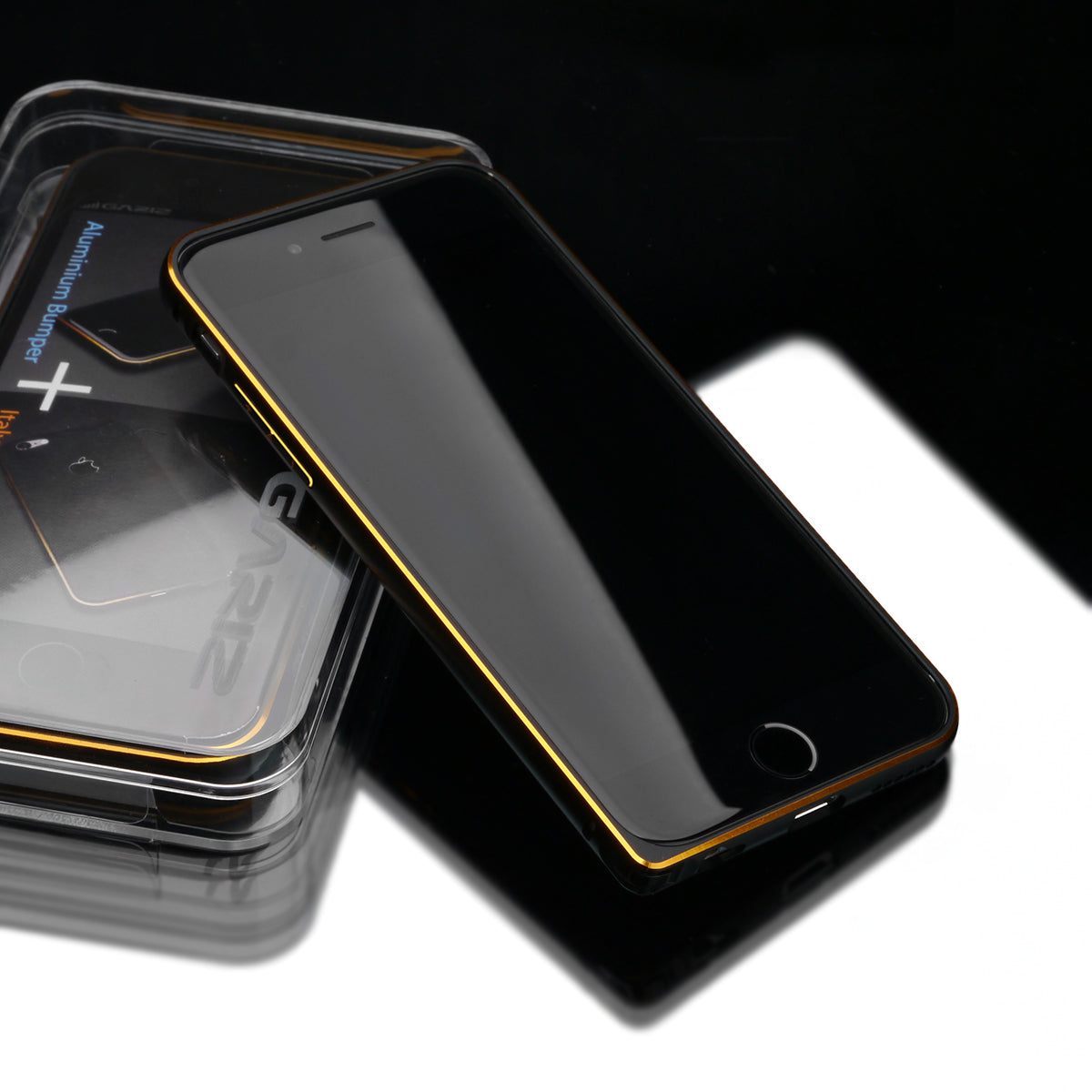 Gariz XA-IP6BS Metal Bumper Case Leather Skin for iPhone 6 6S Black Gold Trim