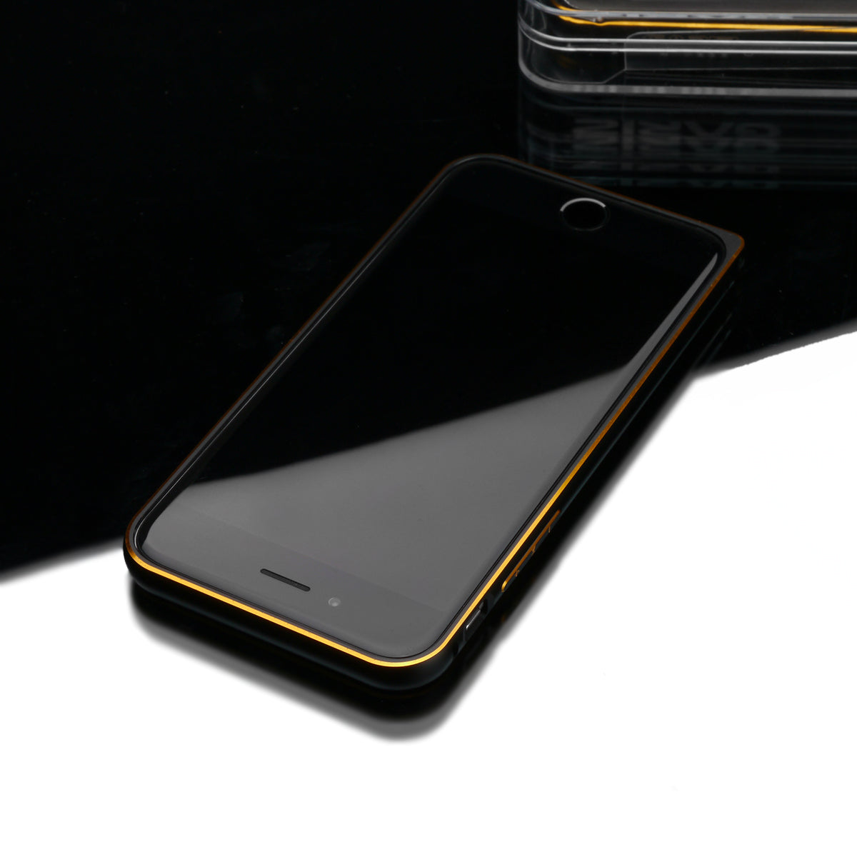 Gariz XA-IP6BS Metal Bumper Case Leather Skin for iPhone 6 6S Black Gold Trim