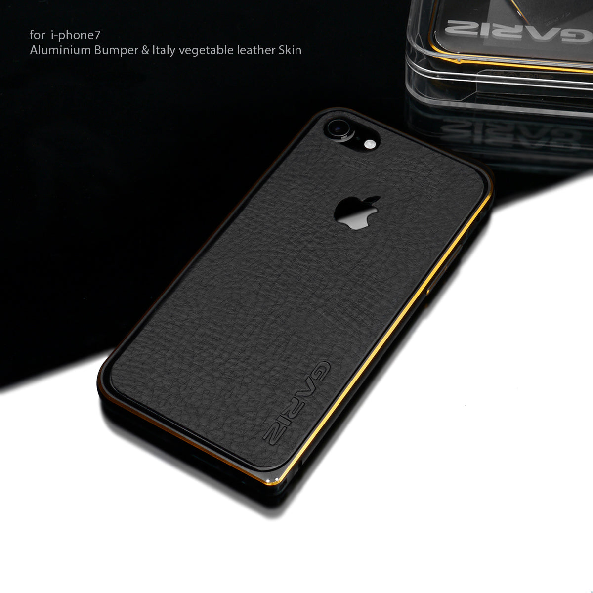 Gariz XA-IP6BS Metal Bumper Case Leather Skin for iPhone 6 6S Black Gold Trim