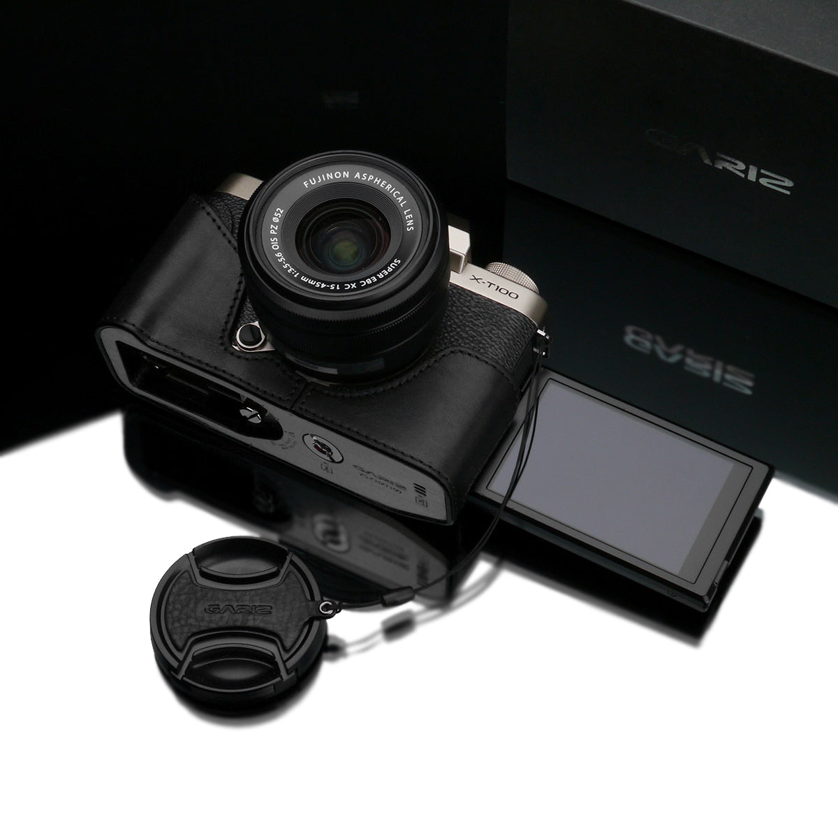 XS-CHXT100BK Leather Black Camera Half Case w/ Capfix for Fujifilm X-T100