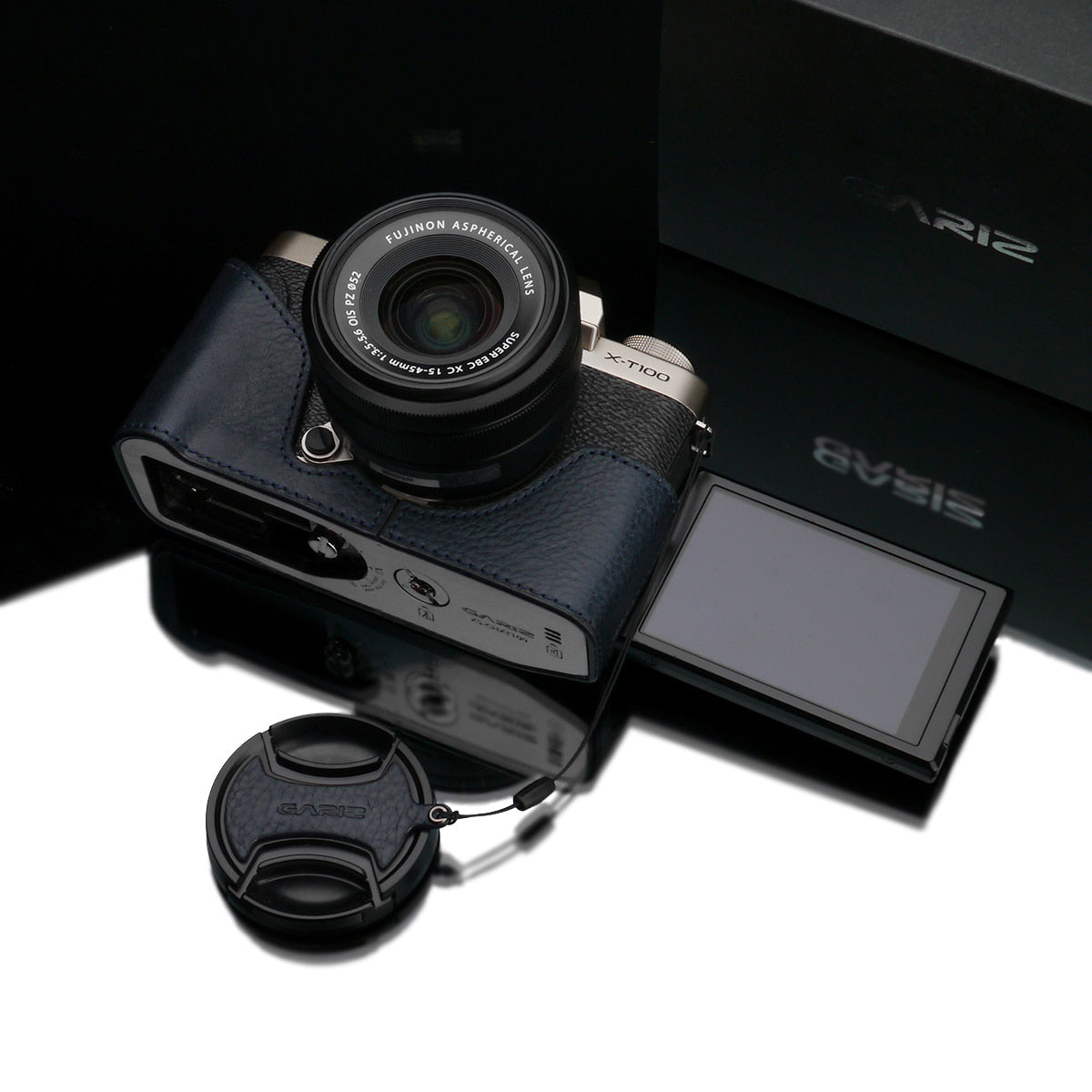 XS-CHXT100NV Leather Navy Camera Half Case w/ Capfix for Fujifilm X-T100