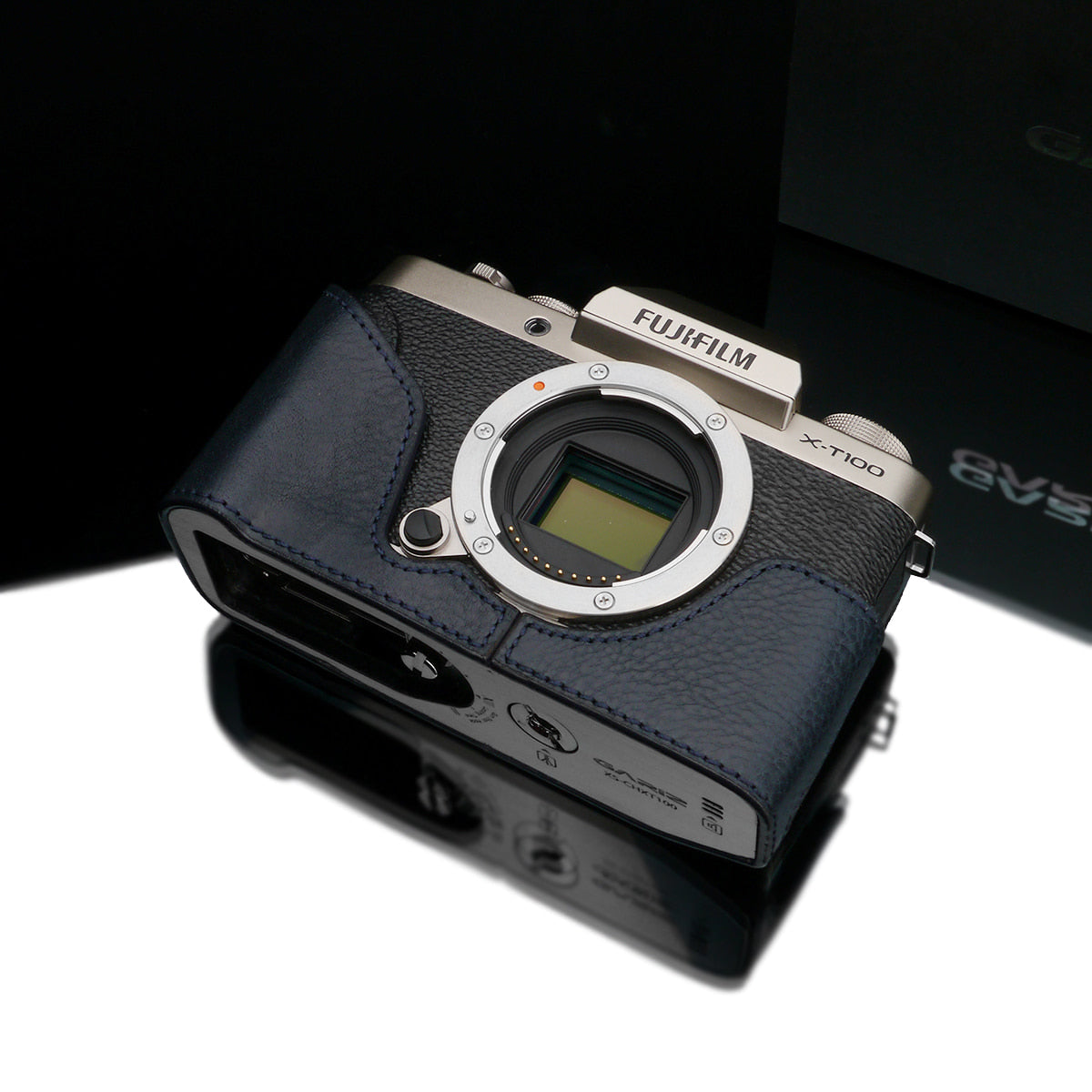 XS-CHXT100NV Leather Navy Camera Half Case w/ Capfix for Fujifilm X-T100
