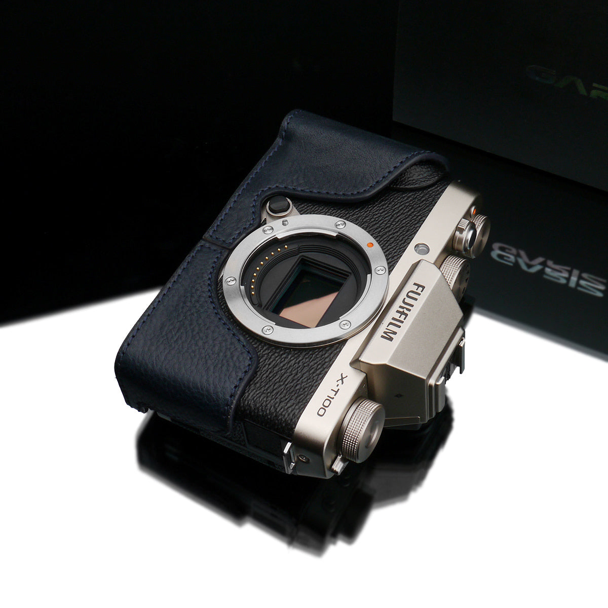 XS-CHXT100NV Leather Navy Camera Half Case w/ Capfix for Fujifilm X-T100