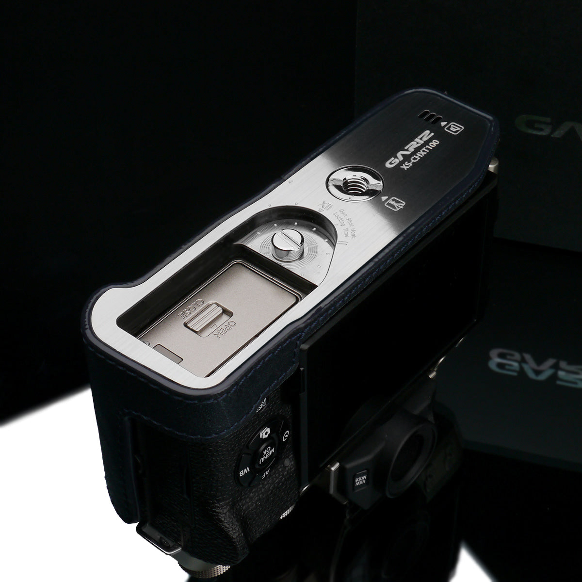 XS-CHXT100NV Leather Navy Camera Half Case w/ Capfix for Fujifilm X-T100