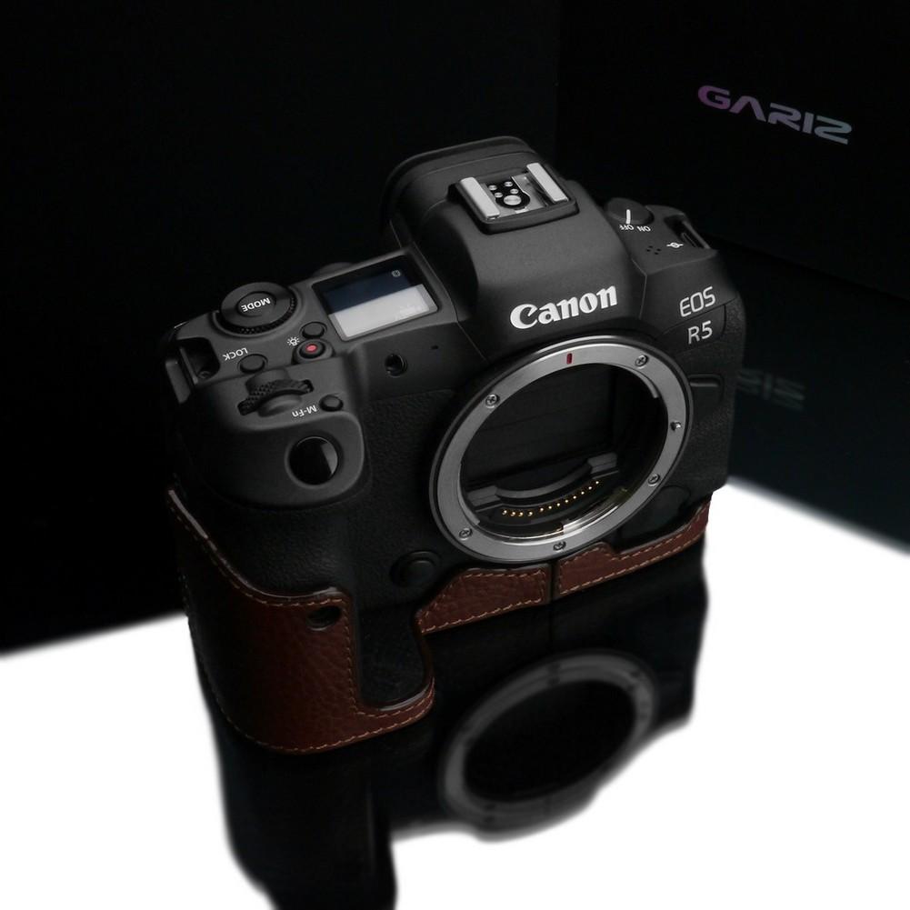 {DISCONTINUED} Gariz Brown XS-CHEOSR5BR Genuine Leather Half Case for Canon EOS R5