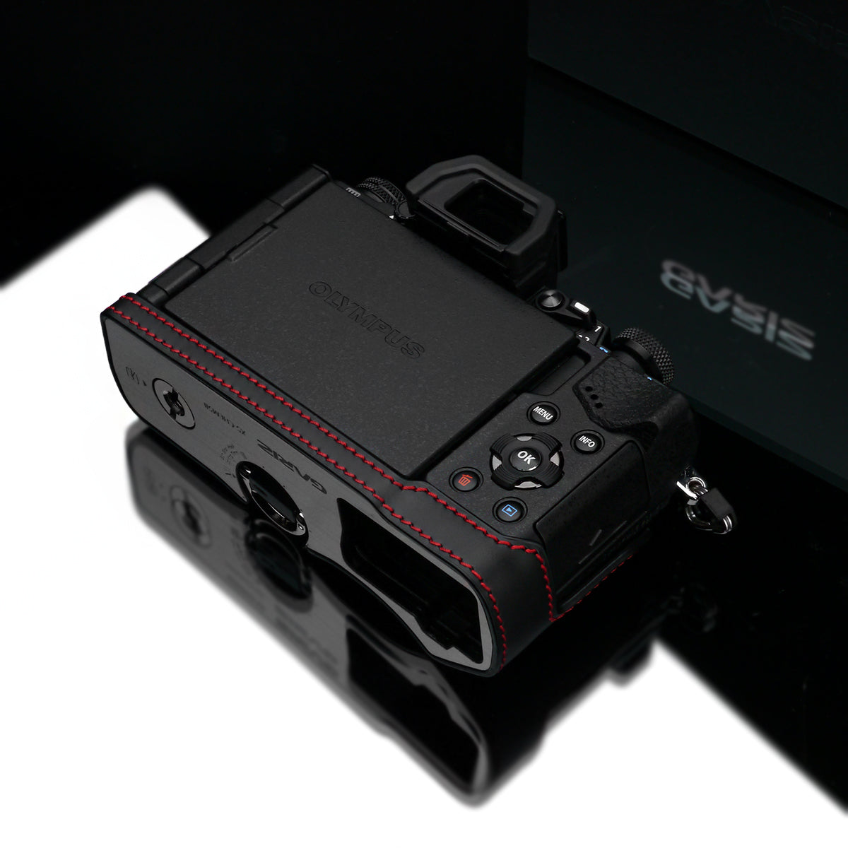 (DISCONTINUED) Gariz XS-CHEM5IIBKR Camera Half Case Black Red Stitching for Olympus E-M5II Mark II