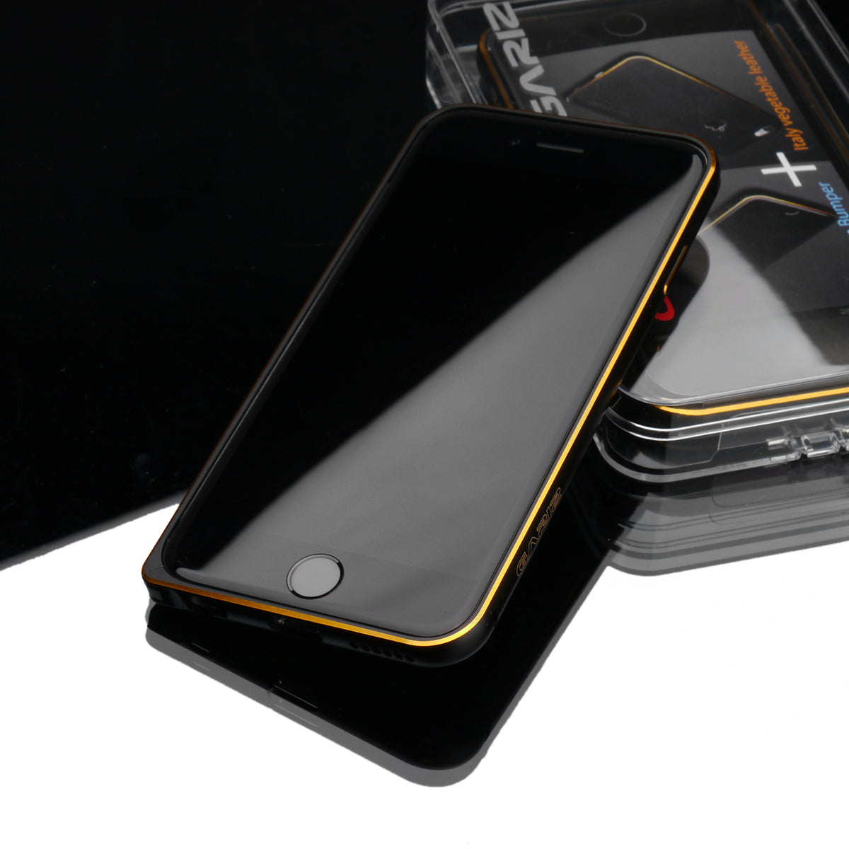 Gariz XA-IP6BS Metal Bumper Case Leather Skin for iPhone 6 6S Black Gold Trim